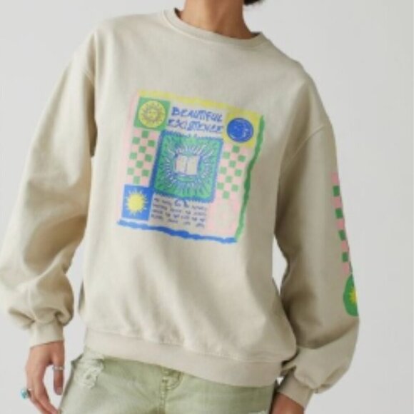 Urban Outfitters Tops - UO Urban Outfitters S M Unisex Beautiful Existence Crewneck Tan Sweatshirt Flaw